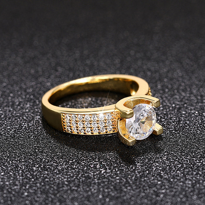 Group inlaid four-claw simulated zircon ring micro-inlaid luxury retro versatile ring