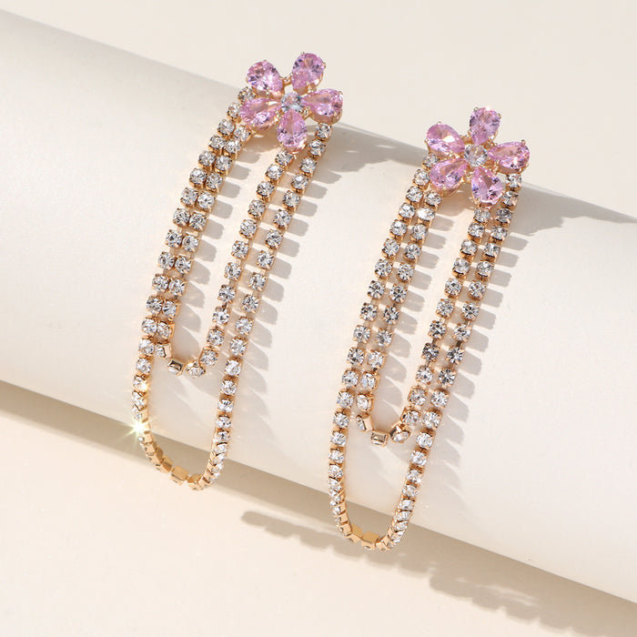 S925 Silver Needle Floral Earrings - Pink Zircon Jewelry for a Romantic Look