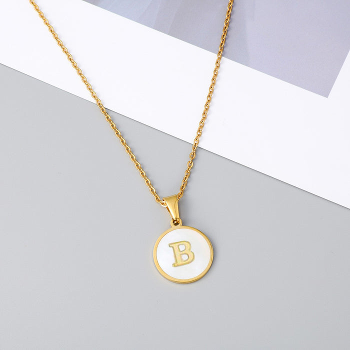 Round shell letter necklace, 18K stainless steel clavicle chain wholesale