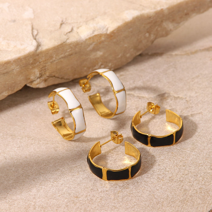 European Vintage High-End Earrings - New 18K Gold Bamboo Stainless Steel C-Shaped Drop Earrings