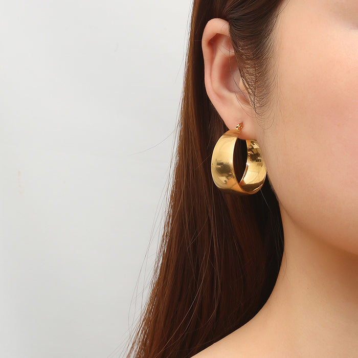 Pendientes de acero inoxidable curvados ensanchados acero titanio oro 18K estilo lujo ligero para mujer