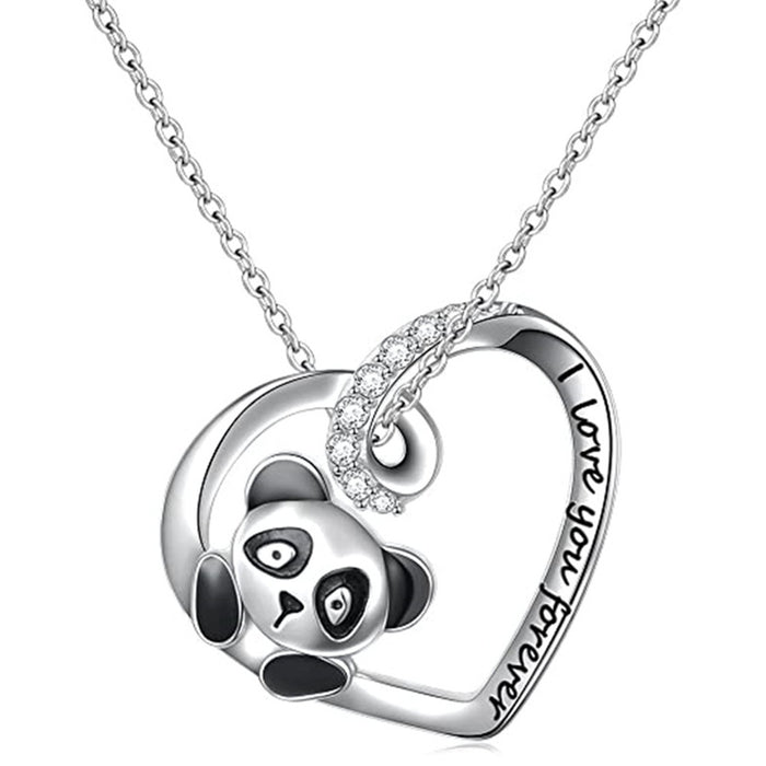 Heart-shaped zircon pendant panda dripping glue women's necklace