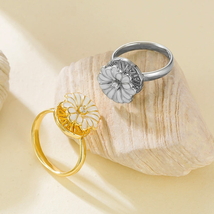 Wholesale copper micro-painted zircon white drip flower rotating ring