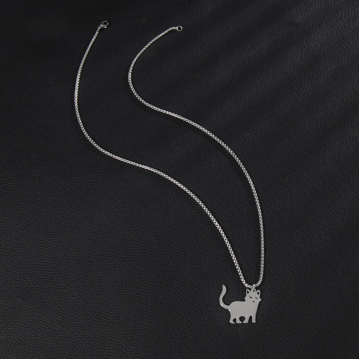 Cute cat pendant necklace, long autumn and winter sweater chain stainless steel jewelry wholesale