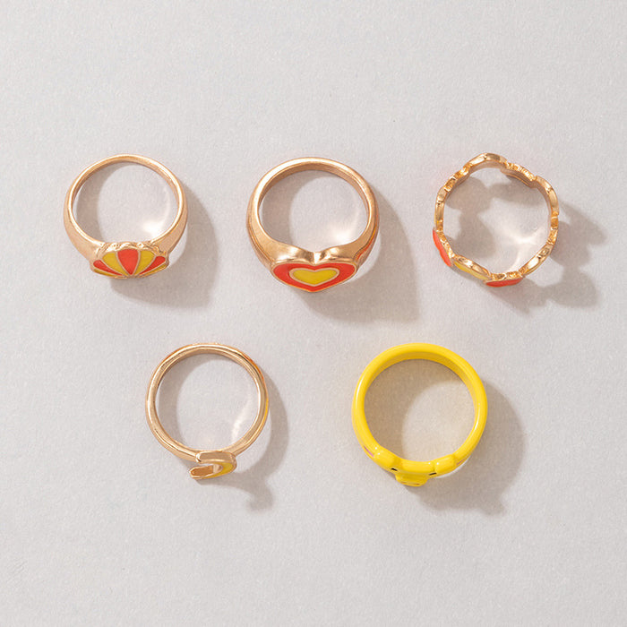 Scallop double-layer love moon pig oil drop 5-piece ring