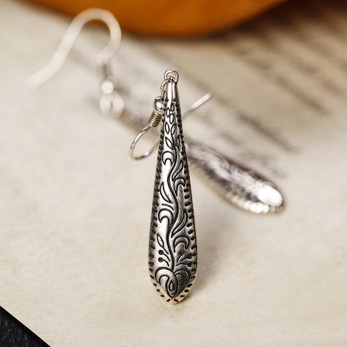 Women's carved water drop earrings ethnic style earrings