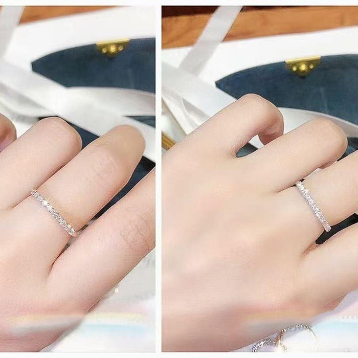 Anillo de circonita de una sola fila para mujer, anillo de pareja apilable sencillo