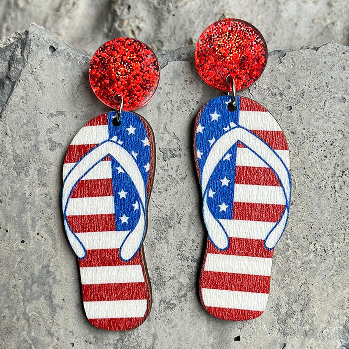 Wooden slippers patriotic earrings