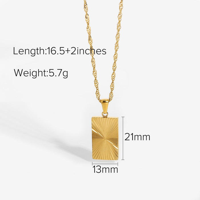 18K Gold-Plated Stainless Steel Tarot Card Pendant Necklace - Square Design