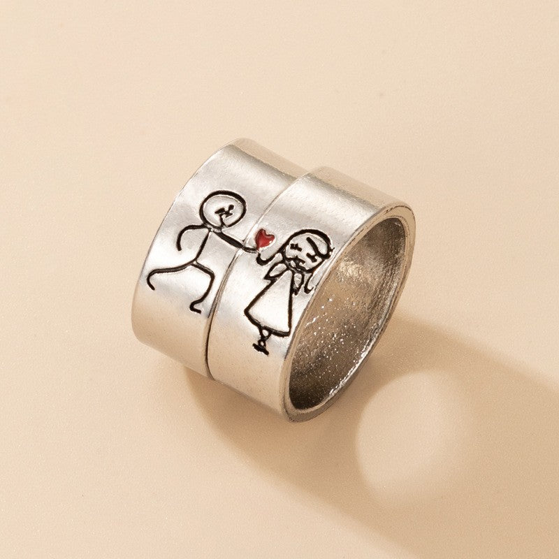 Love Couple Geometric Letter Ring Set