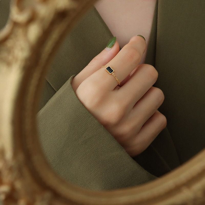 Wholesale titanium steel green zircon adjustable drawer chain rings