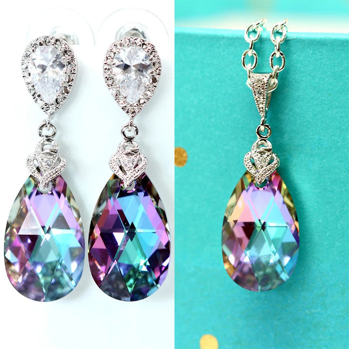 Pear-Shaped Teardrop Earrings Colored Crystal Drop Earrings