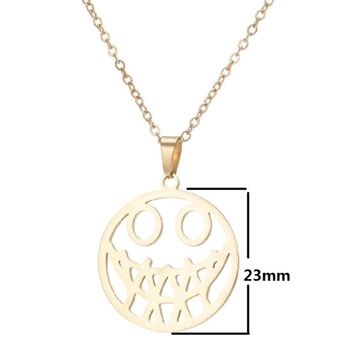 Halloween smiley ghost face necklace, geometric hollow round pendant trendy jewelry cross-border wholesale