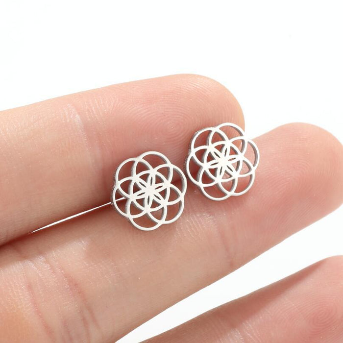 Pendientes de acero inoxidable con forma de flor geométrica: joyas elegantes y chic de acero inoxidable 316