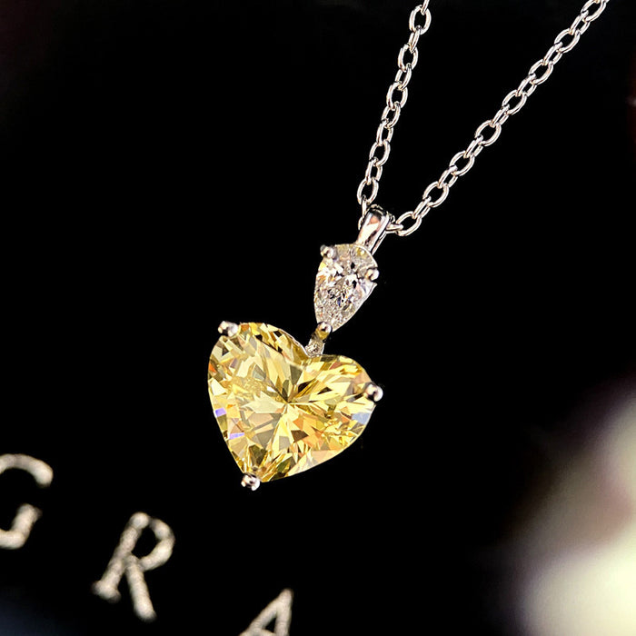 Cold style niche love necklace, yellow diamond zircon pendant