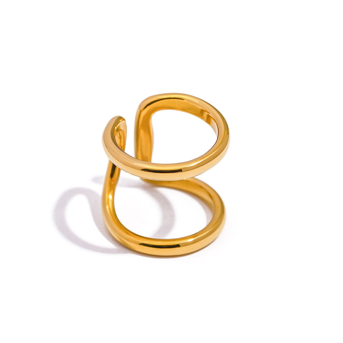 18K Gold Plated Stainless Steel Heart Open Ring - Fashion Jewelry for Women