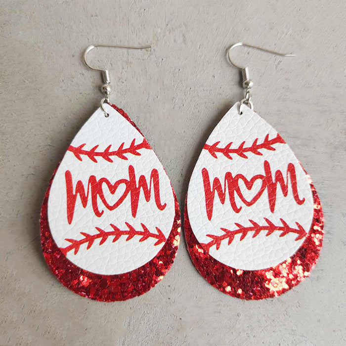 Heart Letter Baseball Mom Leather Earrings for Mother's Day Gift