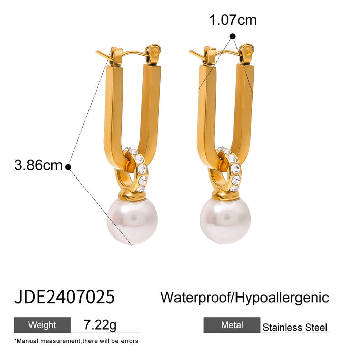 Stainless steel pearl earrings zircon ear studs 18K gold titanium steel ear buckles