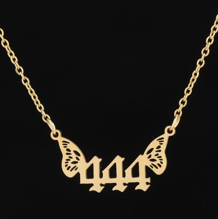 Angel number necklace, cross-border new stainless steel 000-999 Angel butterfly necklace 2023