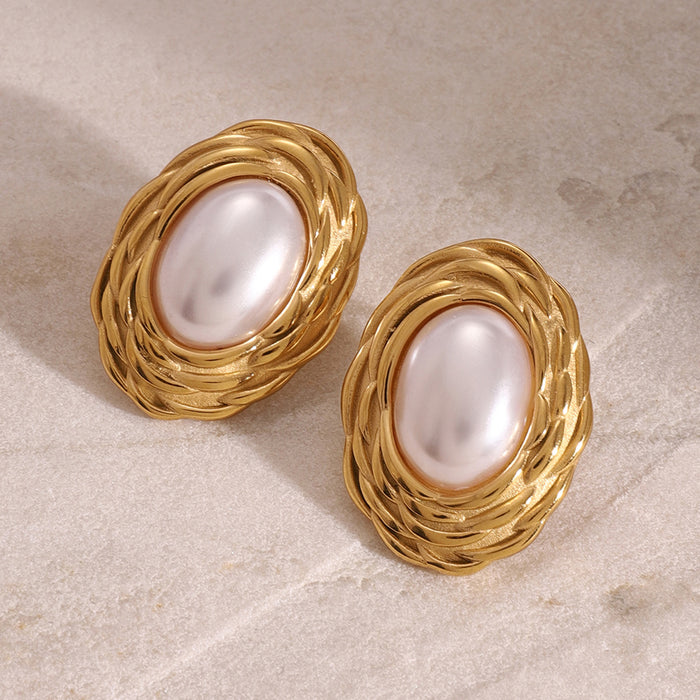 Stainless steel pearl earrings retro luxury earrings