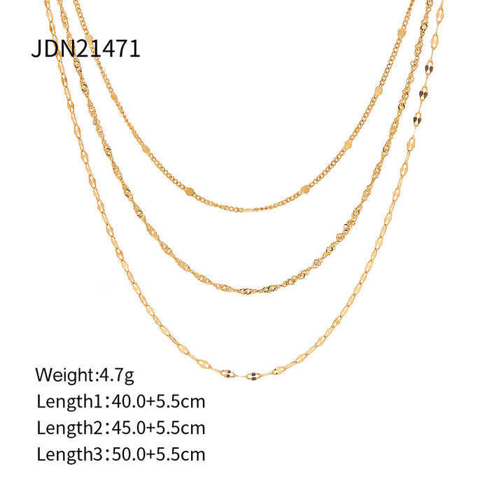 Style 18K Gold-Plated Triple Layer Titanium Steel Necklace - Non-Fading and Versatile for Women