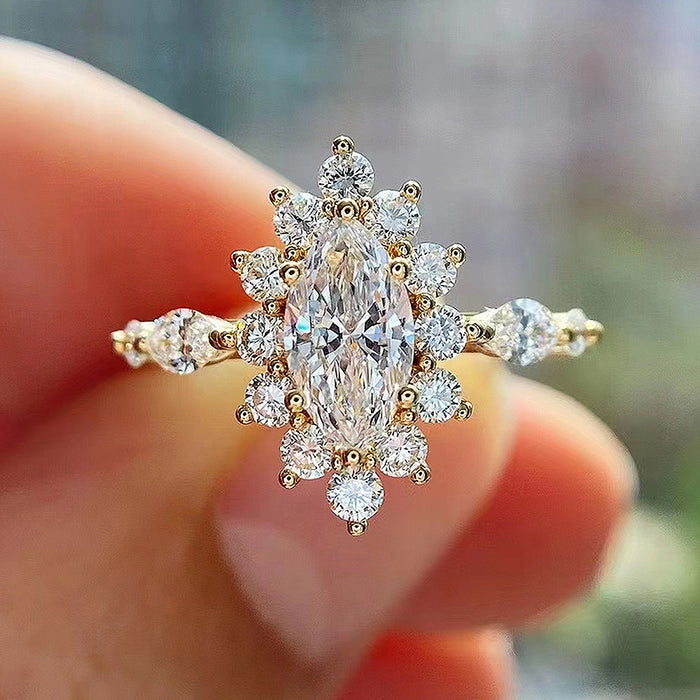 Japanese and Korean style women's ring horse eye zircon flower shape ring all-match ins high-end ring