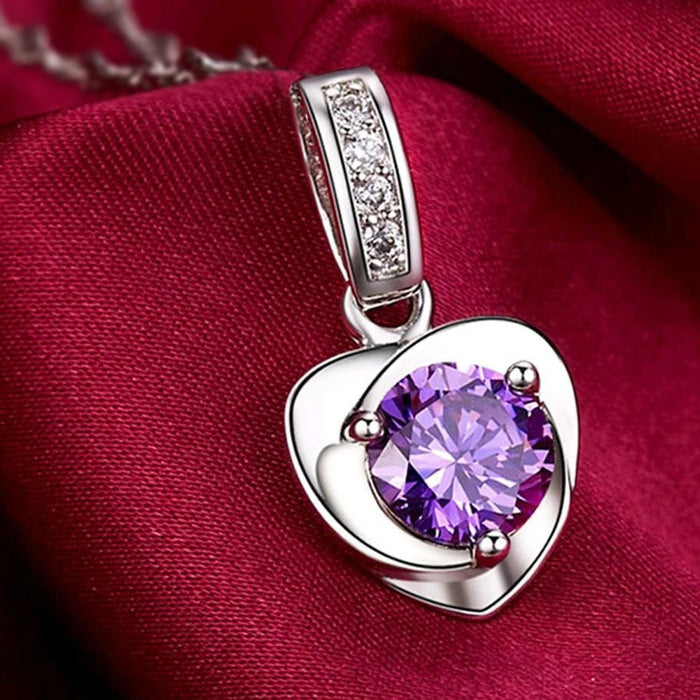 Purple crystal heart pendant necklace wedding anniversary gift