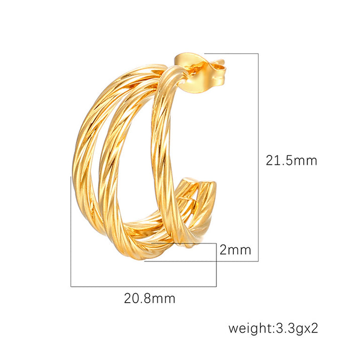 Twisted three-piece earrings 18K gold stainless steel trendy design