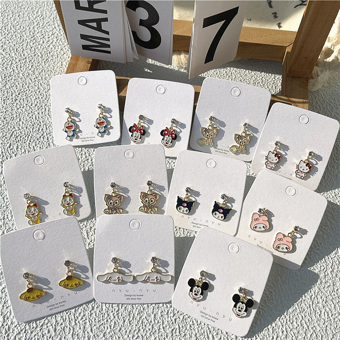 Cartoon earrings | 925 silver needle sweet girl earrings student style earrings