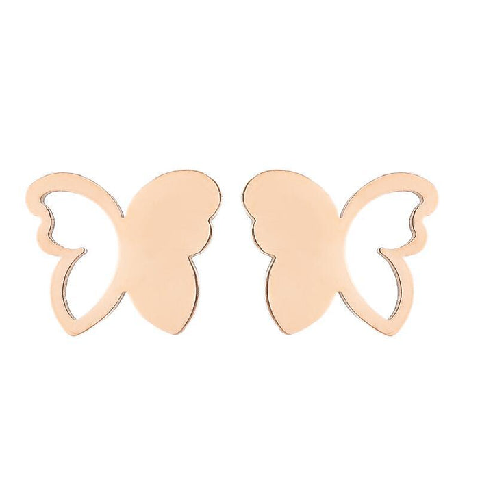 Butterfly earrings, double stainless steel female models small fresh hollow Korean style wings Yiwu small commodity wholesale