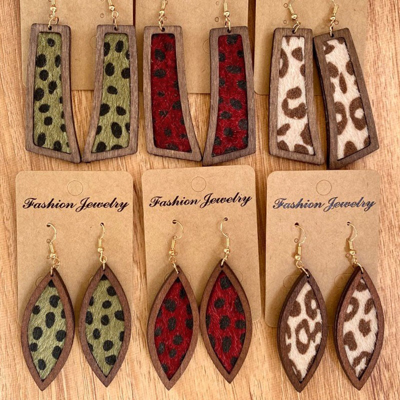 Animal Print Leather Earrings with Leopard Print and Western Style - wallojewerly 