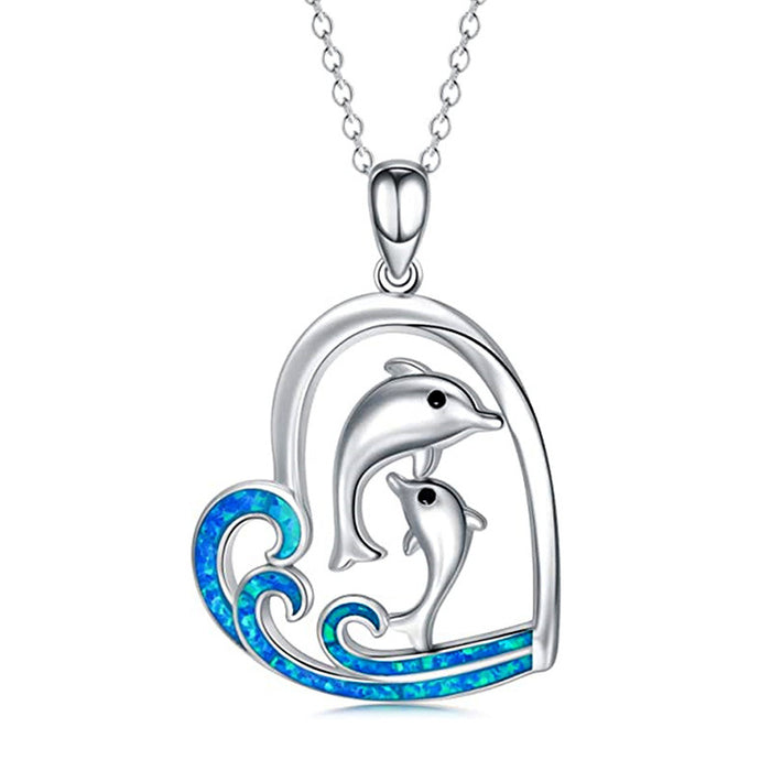Love Dolphin Pendant Women's Double Dolphin Clavicle Necklace
