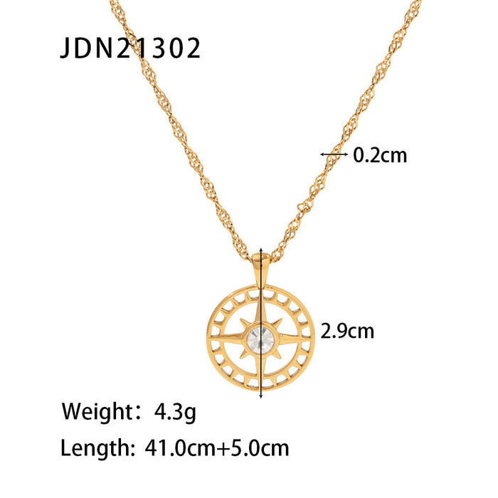 French Style Titanium Steel Necklace - 18K Gold-Plated with Eight-Pointed Star and Zircon Pendant