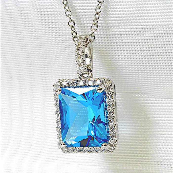 Aquamarine Square Diamond Zircon Anniversary Necklace for Women