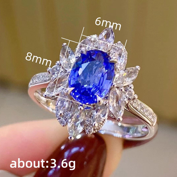 Anillo de lujo con circonitas y zafiro para mujer, anillo para eventos y fiestas