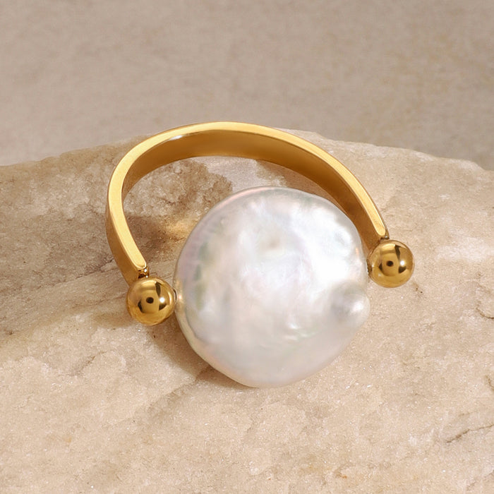 Stainless steel pearl button polished ring