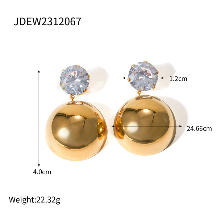 18K Gold Stainless Steel Zircon Inlaid Hemispherical Pendant Earrings - Trend Jewelry