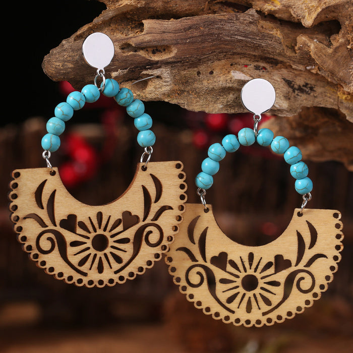 Wooden beaded texture earrings