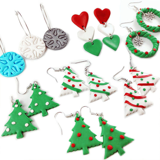 Pendientes navideños de arcilla: diseño original de corazón, árbol y copo de nieve