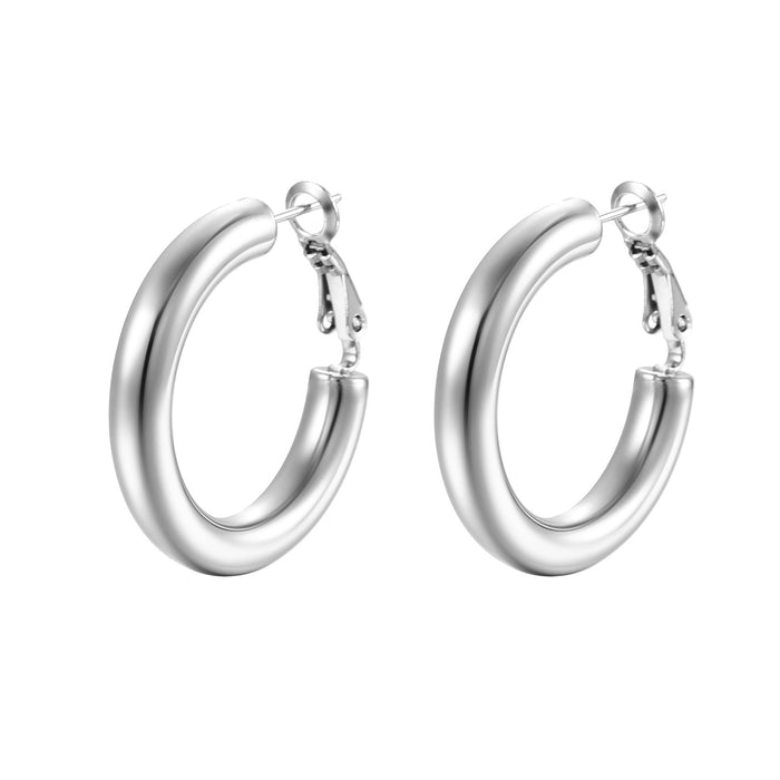 Stainless steel hollow round 18K gold earrings simple style bold titanium steel ear buckles