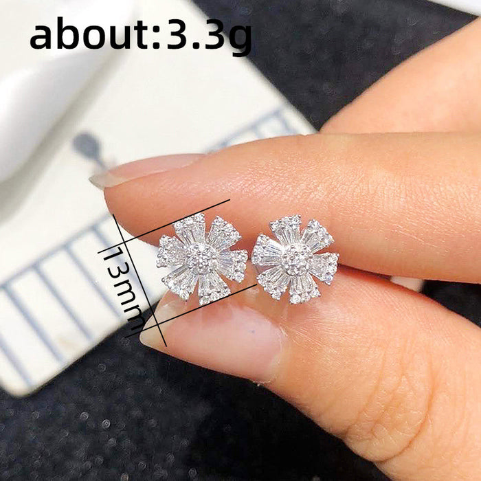 Snowflake Earrings Korean Style Copper Zircon Mini Earrings