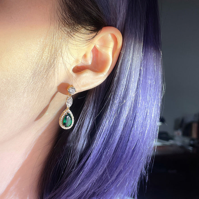 Pendientes estilo palacio con forma de gota de agua, elegantes pendientes de color verde esmeralda en forma de pera