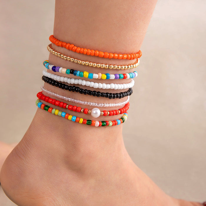 Bohemian Tassel Beaded Anklet Set - Colorful String Foot Jewelry