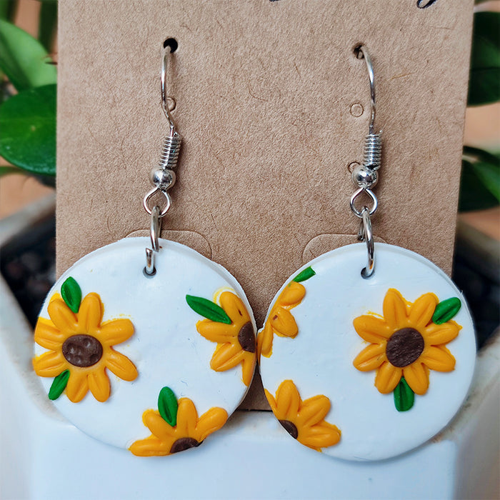 High-End Vacation Style Sunflower Clay Earrings - Bold and Simple Design