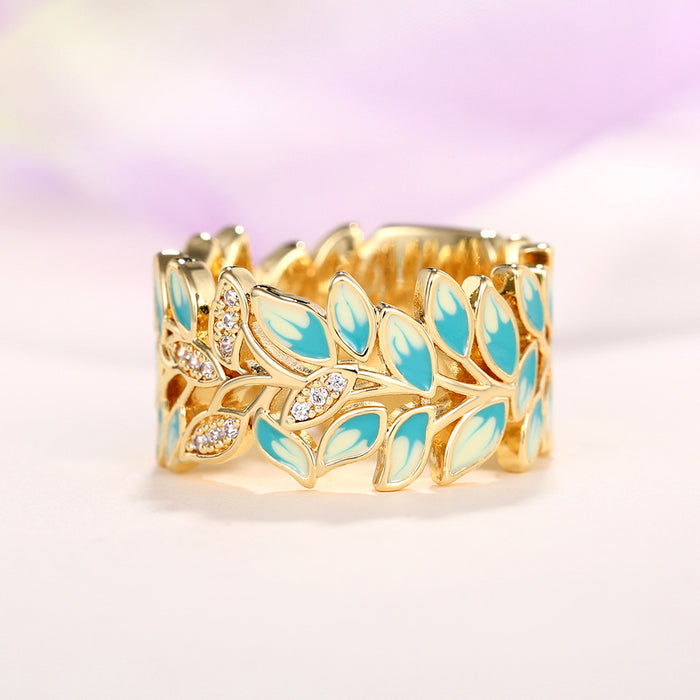 Enamel dripping glue leaf ring simple and fashionable party matching accessories