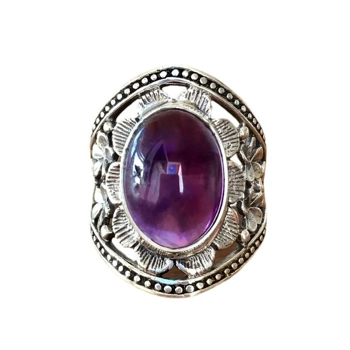 Anillo tallado con piedra lunar, estilo retro bohemio, para mujer