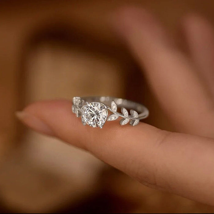 Anillo de hojas con diseño de flores de vid para mujer