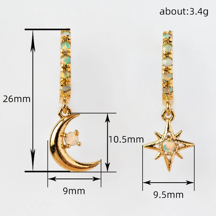 Star Moon Earrings Japanese and Korean Asymmetric Diamond Earrings