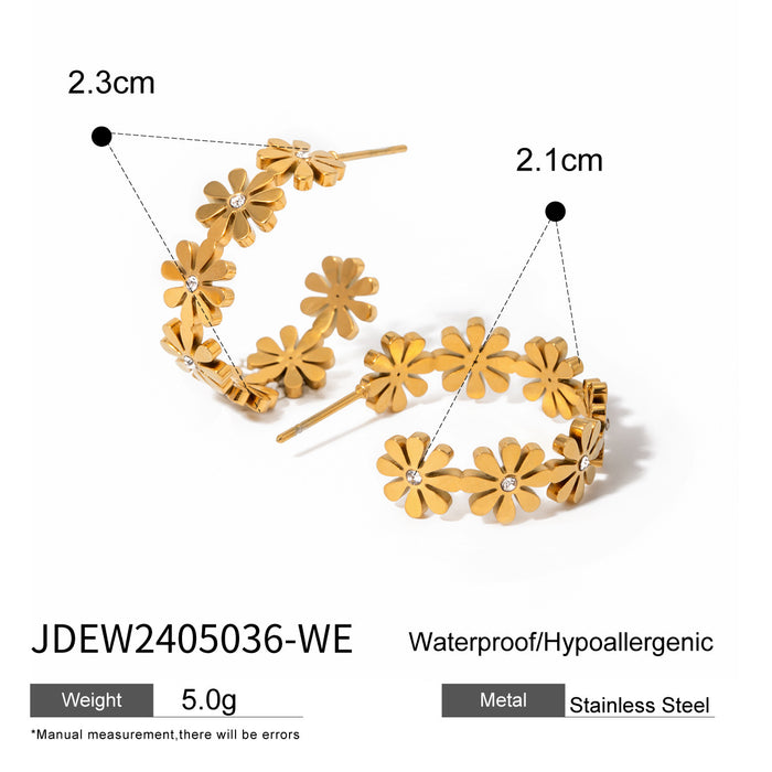 INS 18K Gold Stainless Steel Daisy Pearl C-Shaped Earrings - Fresh Simple Titanium Steel Jewelry