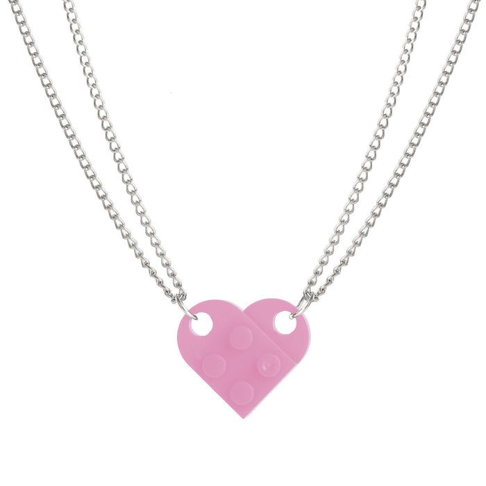 Alloy Building Block Style Heart Necklace - wallojewerly 